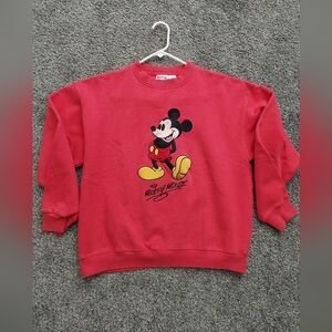 Vintage Disney Mickey Mouse Embroidered Crewneck Sweatshirt Red L